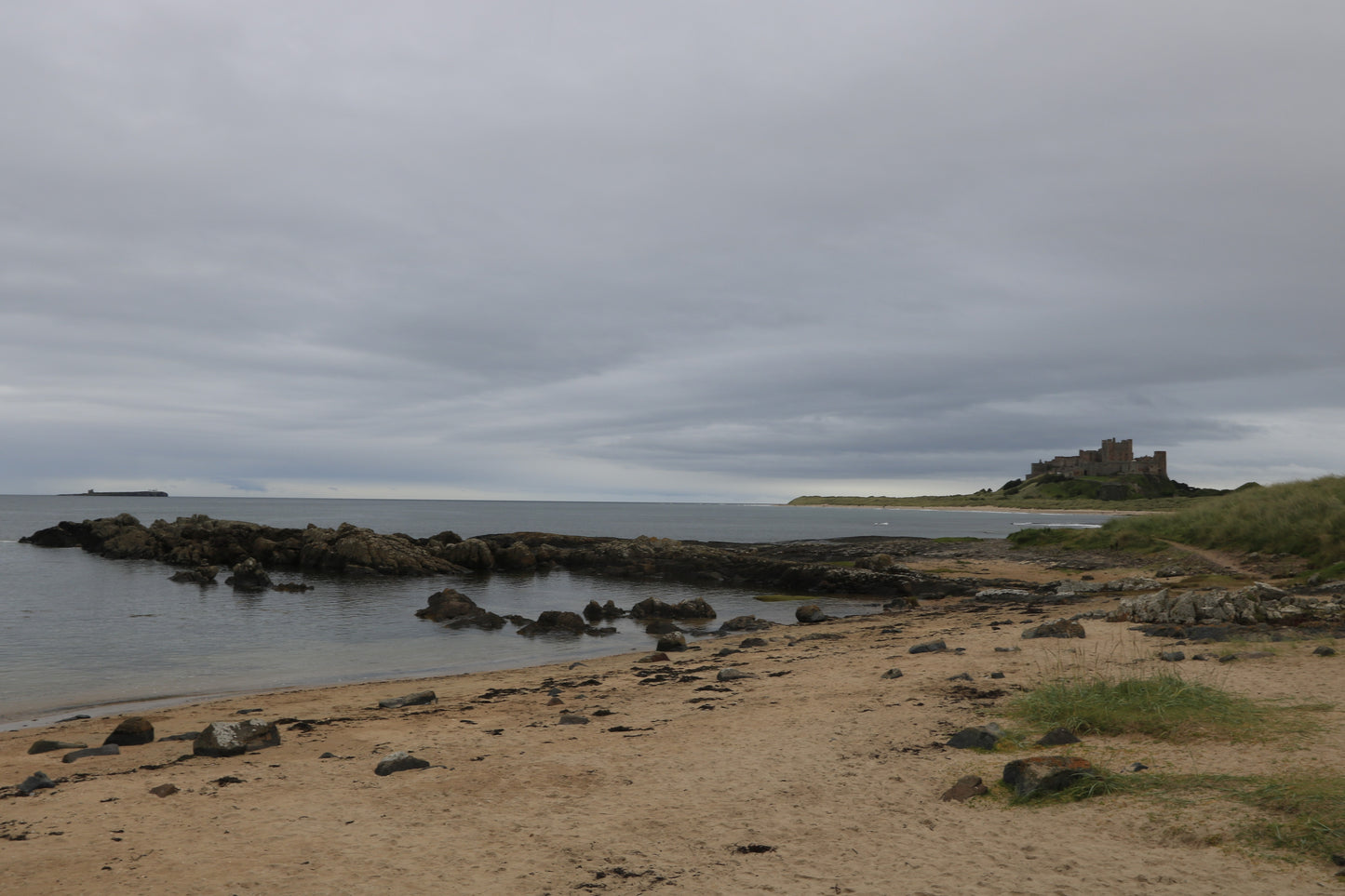Bamburgh Castle from Beach Northumberland UK