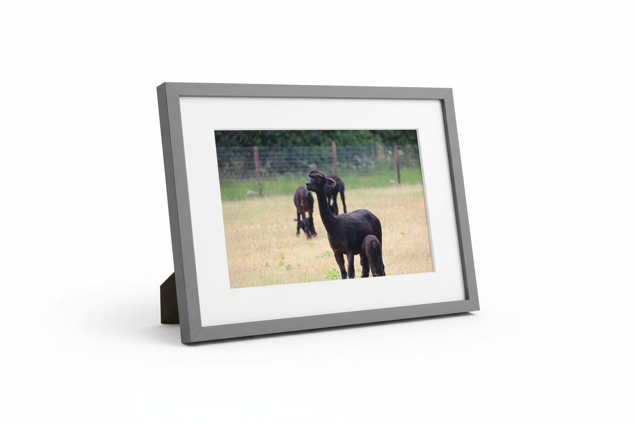 Black Alpacas Grazing Framed Print