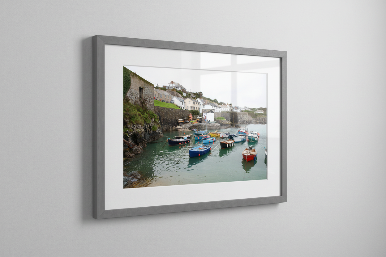 Coverack Harbour Framed Mockup
