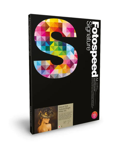 Fotospeed Signature A4 inkjet paper pack with colorful mosaic S and natural soft textured bright white 315 label
