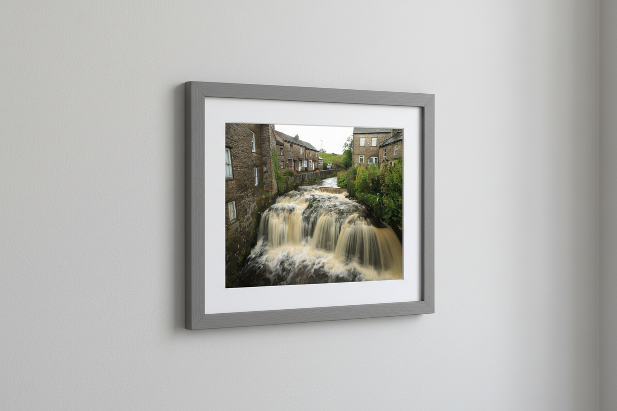 Hawes Bridge Waterfall Framed Mockup