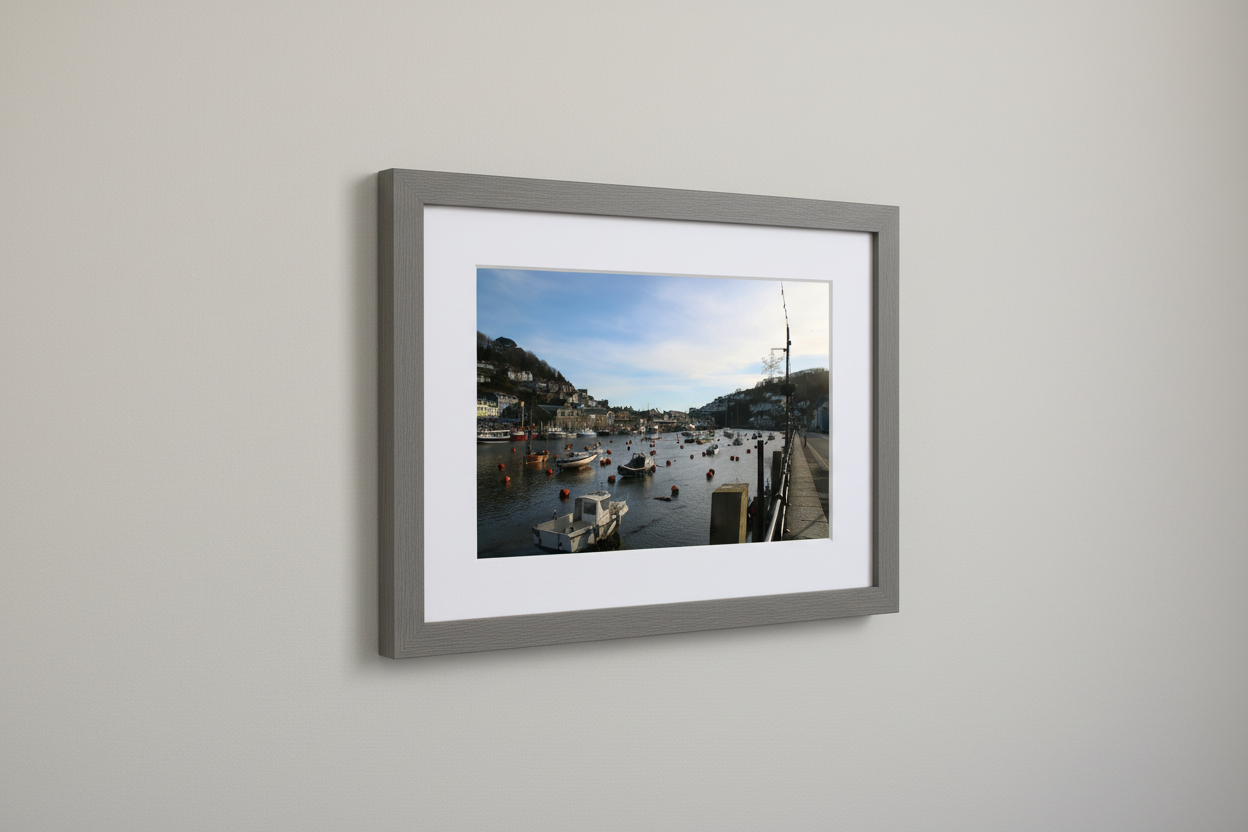 Looe Harbour View Framed Mockup