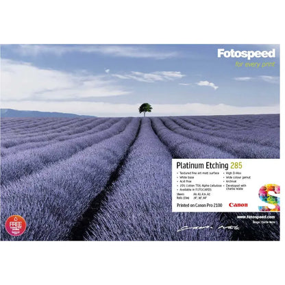 Field of purple lavender with lone tree under blue sky, showcasing Fotospeed Platinum Etching 285 print